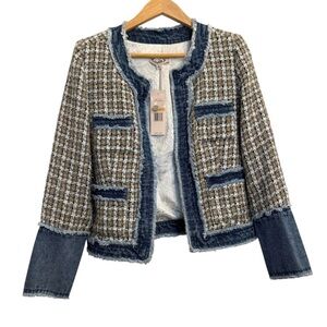 Nanette Lepore Tweed Jacket with Denim Trim - Blue & Brown